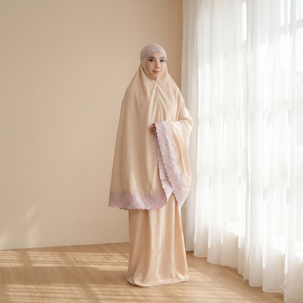 Cotton Embroidery Telekung with bag