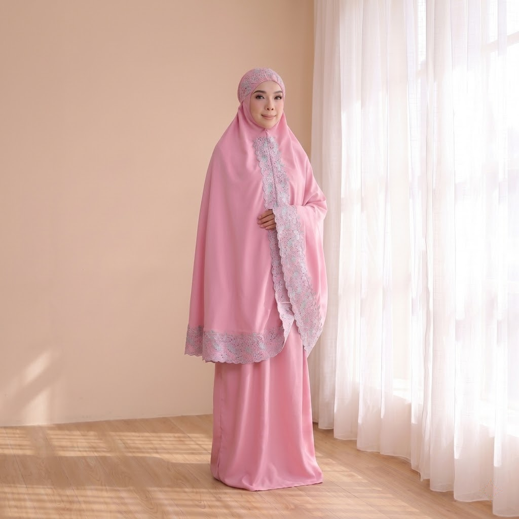 Cotton Embroidery Telekung with bag