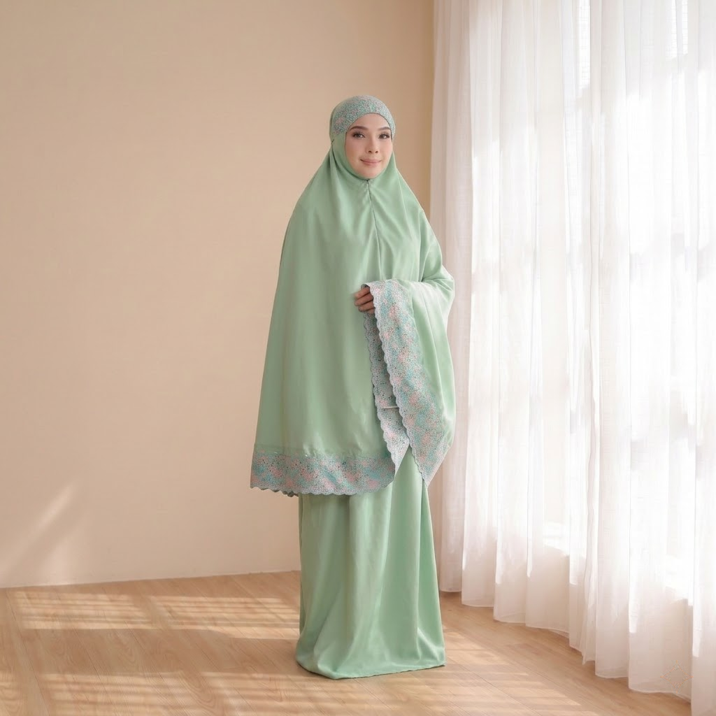 Cotton Embroidery Telekung with bag