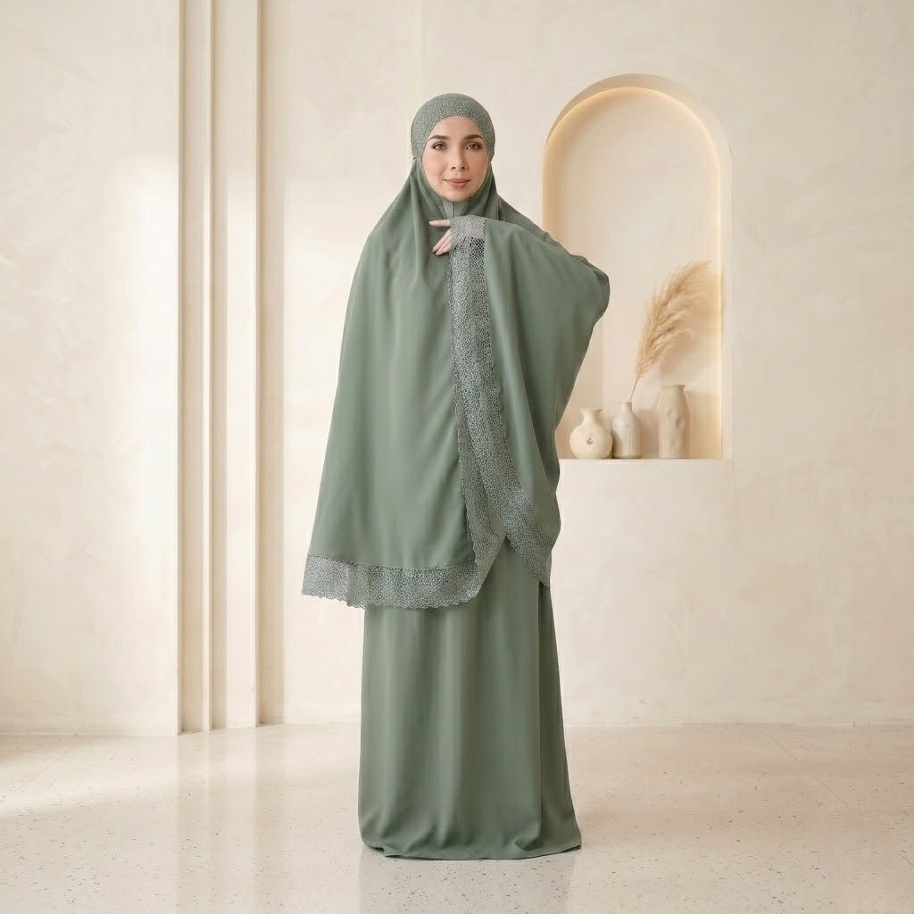 Telekung Cotton Modish Lace Malaysia | Telekung Wanita Premium & Murah