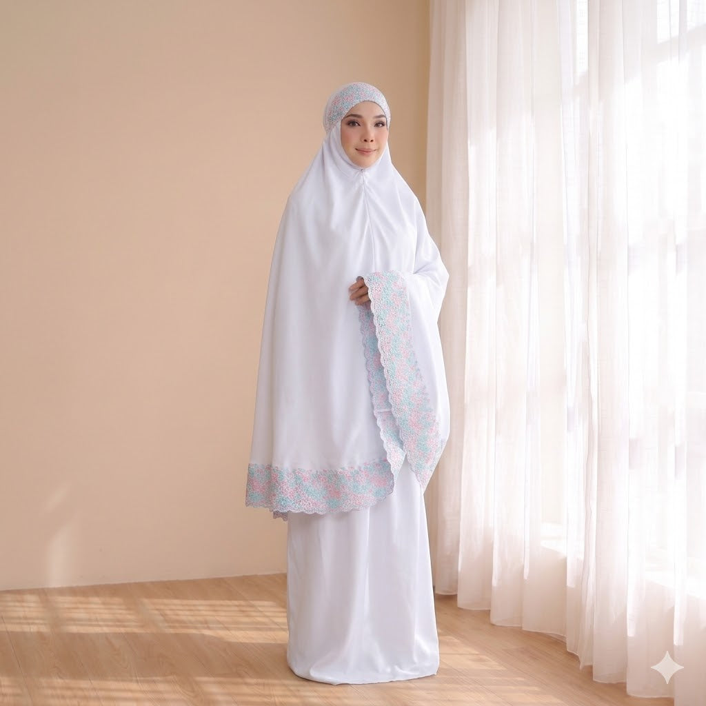 Cotton Embroidery Telekung with bag