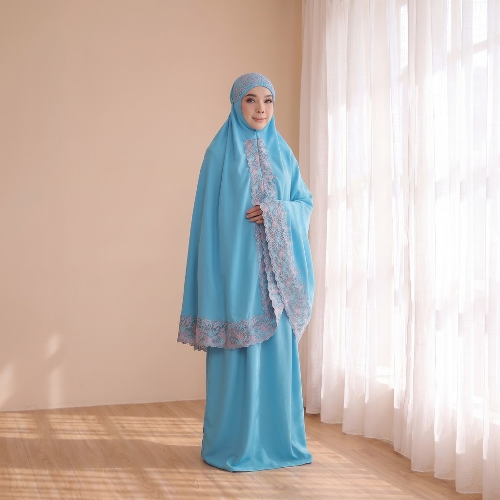 Cotton Embroidery Telekung with bag