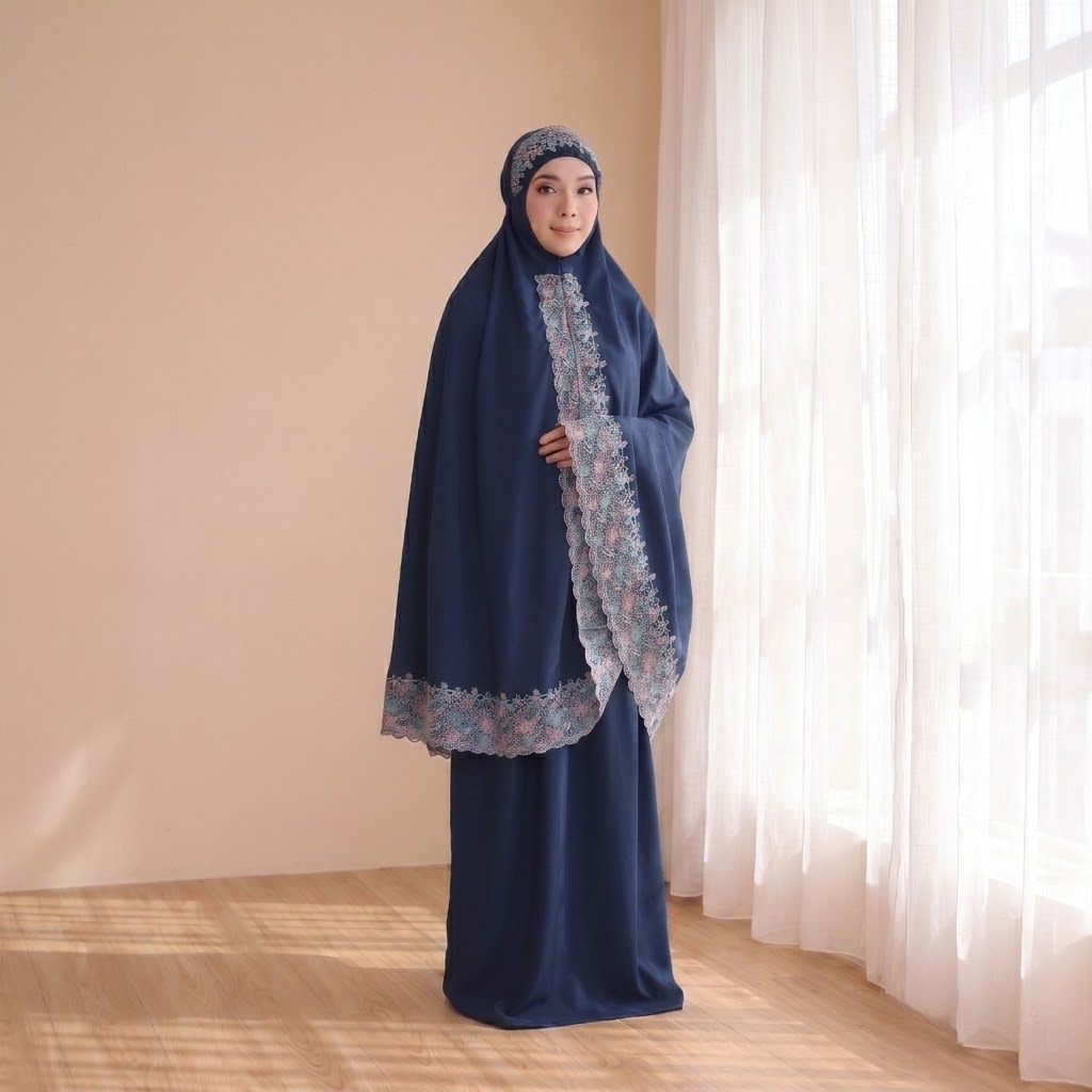 Cotton Embroidery Telekung with bag