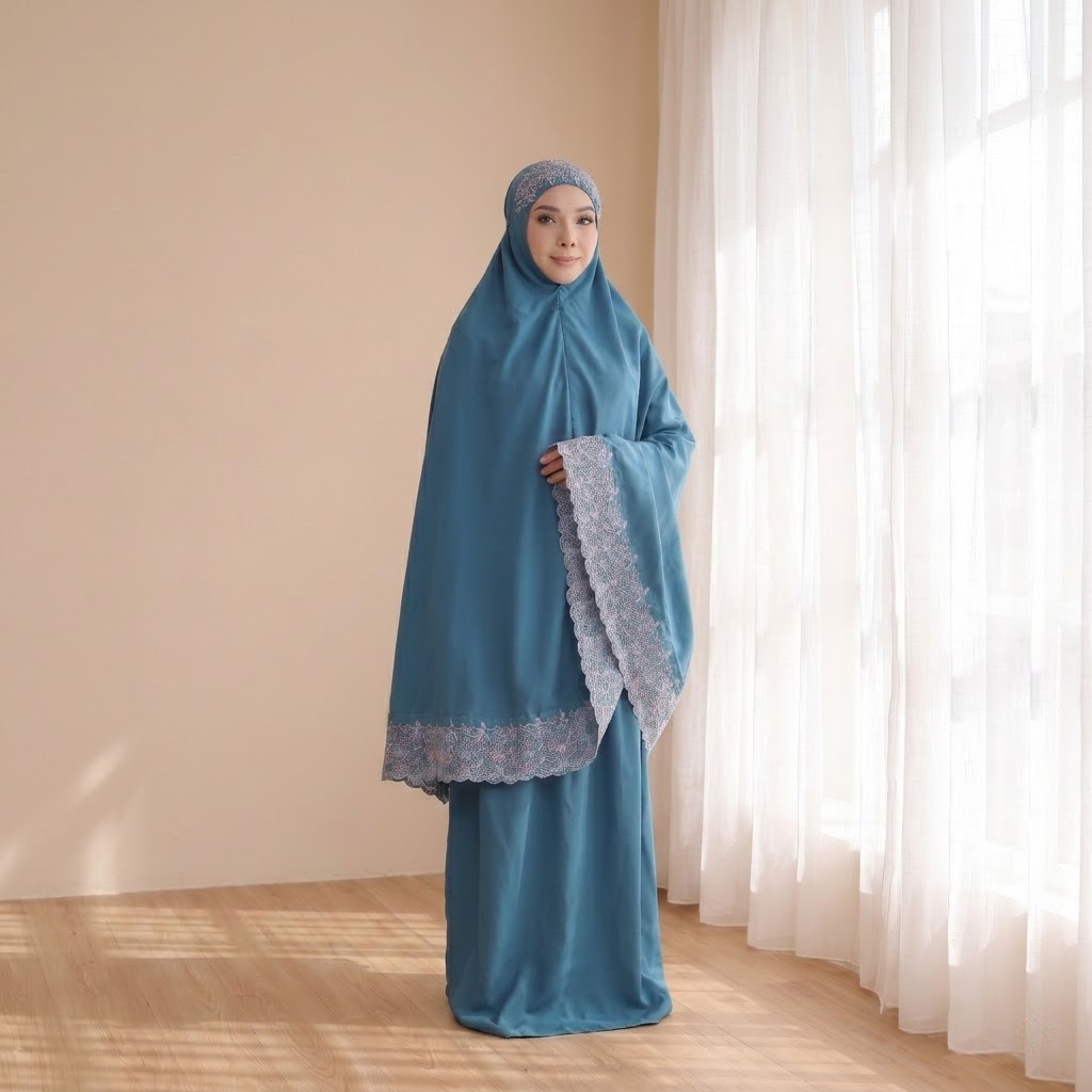 Cotton Embroidery Telekung with bag