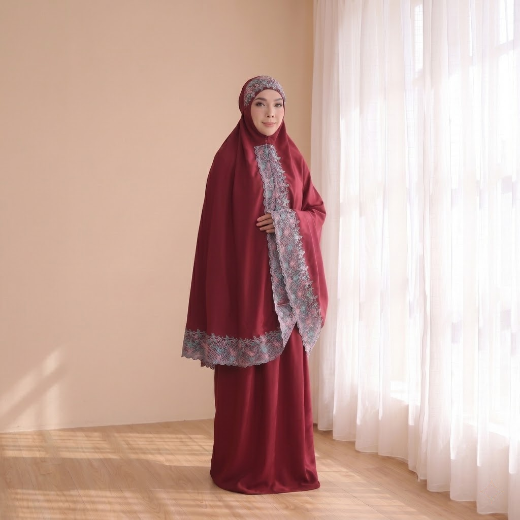 Cotton Embroidery Telekung with bag