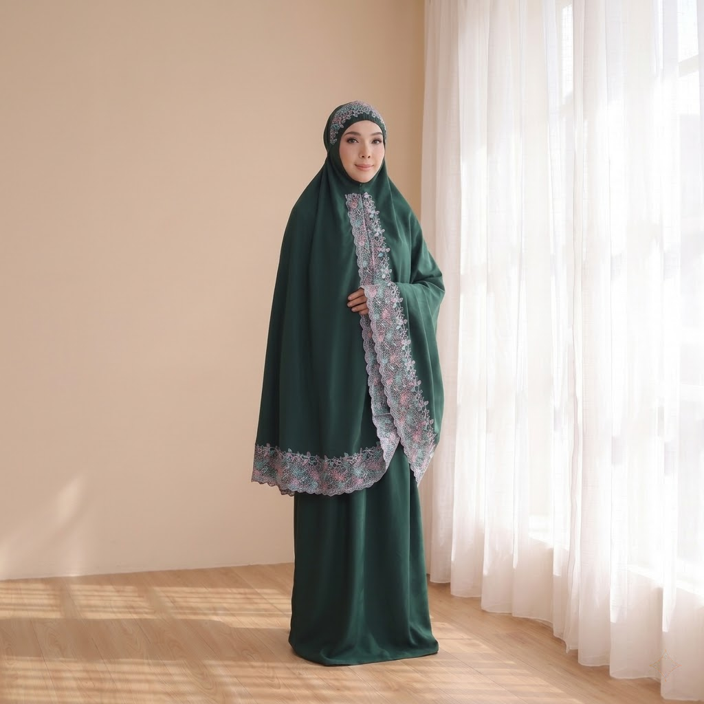 Cotton Embroidery Telekung with bag