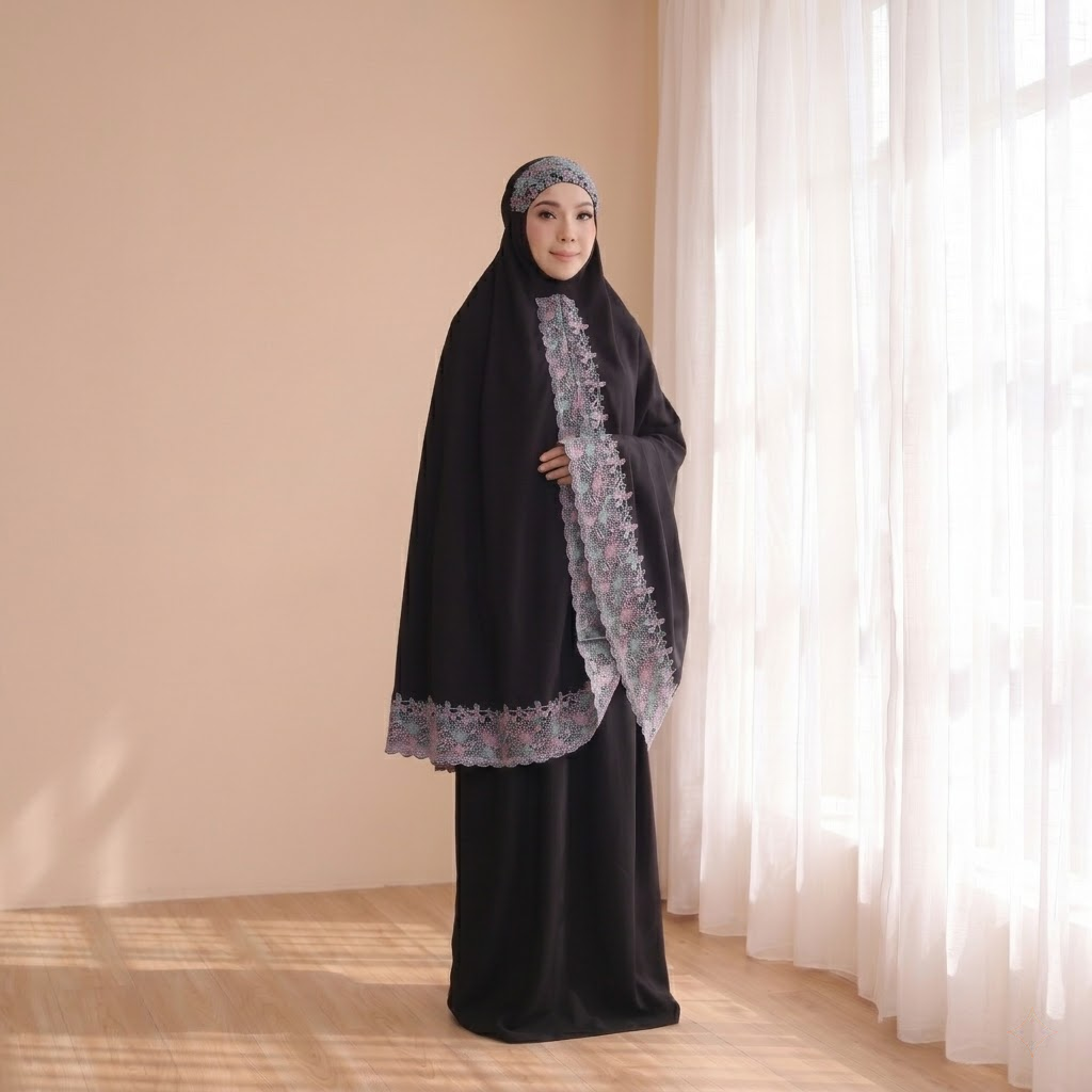 Cotton Embroidery Telekung with bag