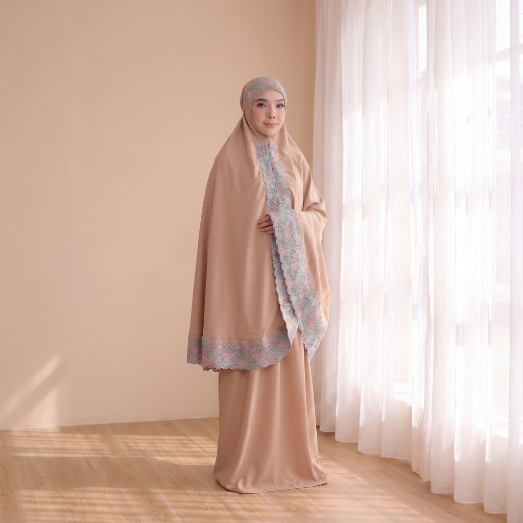 Cotton Embroidery Telekung with bag