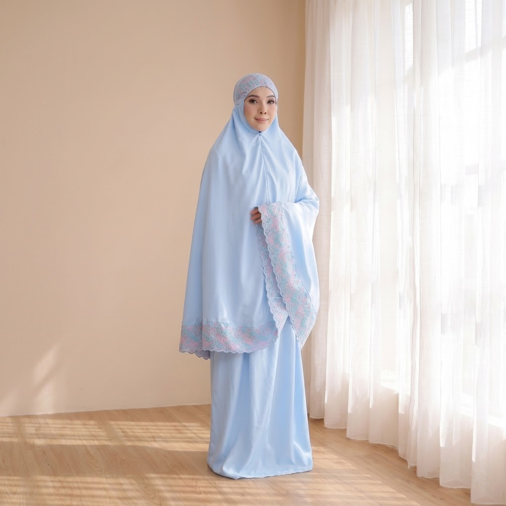 Cotton Embroidery Telekung with bag